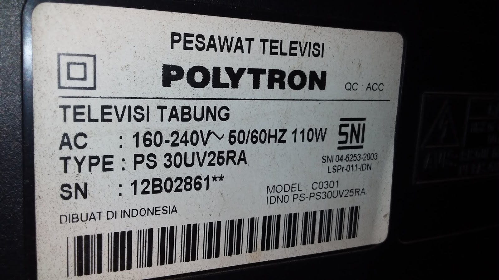TV Polytron USLIM 29" Type 30UV25RA gambar kadang melipat dari bawah
