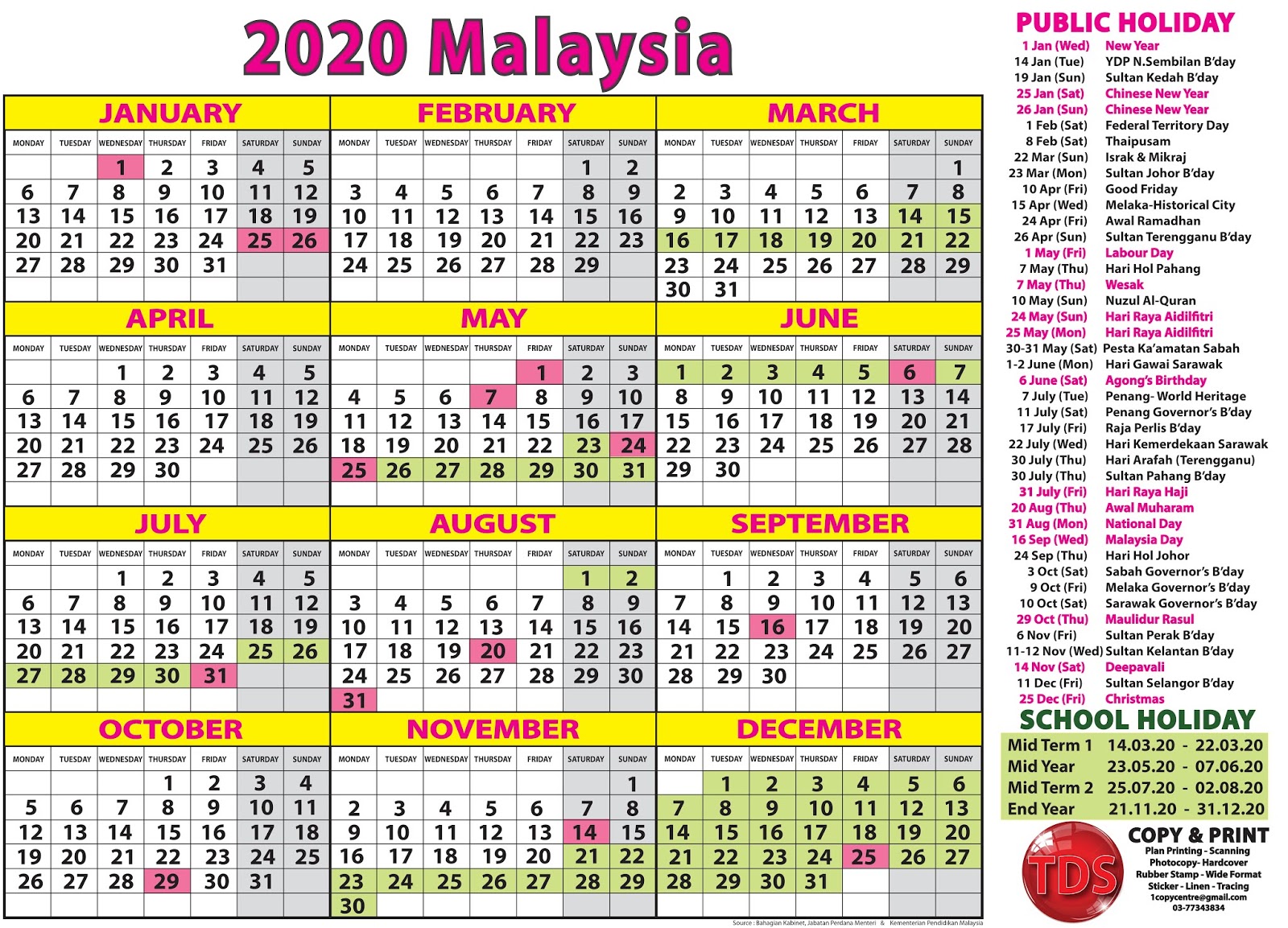 2020 Calendar Malaysia Kalendar 2020 Malaysia