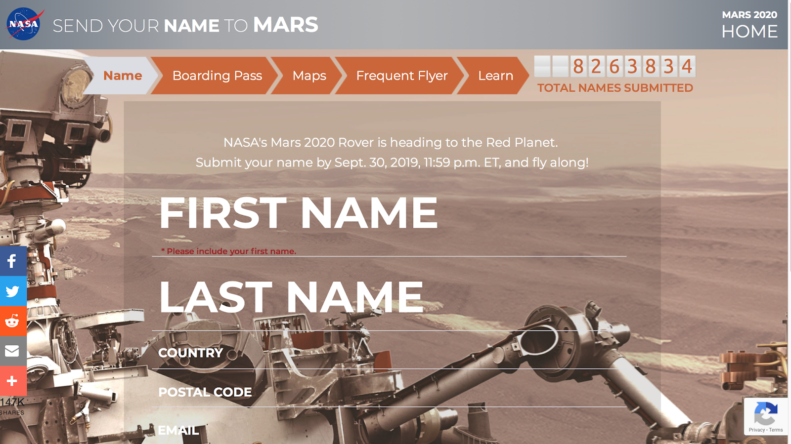 What's Up? The Space Place SEND YOUR NAME TO MARS