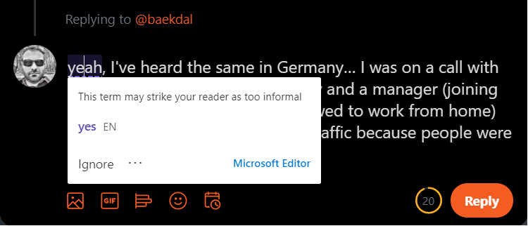 Microsoft Editor browser extension informal suggestions