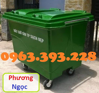 Xe gom rác nhựa 4 bánh, xe gom rác 660L, xe đẩy rác công cộng, thùng rác 4 bánh  TR660L