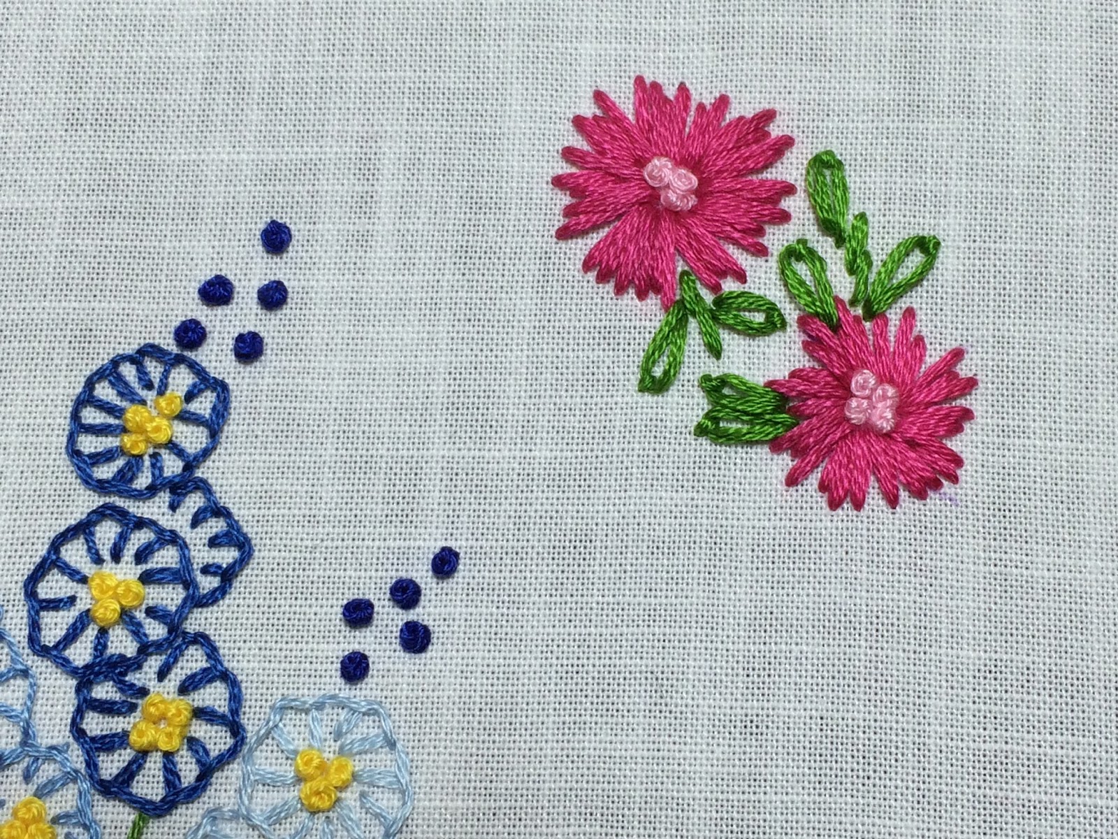 straight stitch embroidered flowers