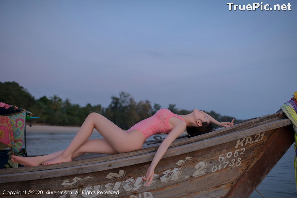 Image XIUREN No.2340 - Chinese Model Shen Mengyao (沈梦瑶) - Sexy Pink Monokini on the Beach - TruePic.net - Picture-39