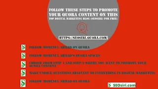 steps to promote your Quora Content on this top digital marketing blog (SEOSiri) for free