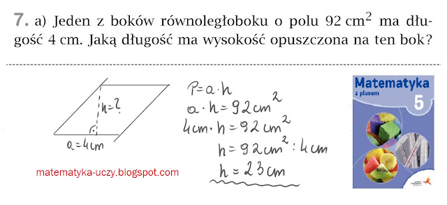 Zad. 7 a,b,c str. 190 "Matematyka z plusem 5" Pole równoległoboku