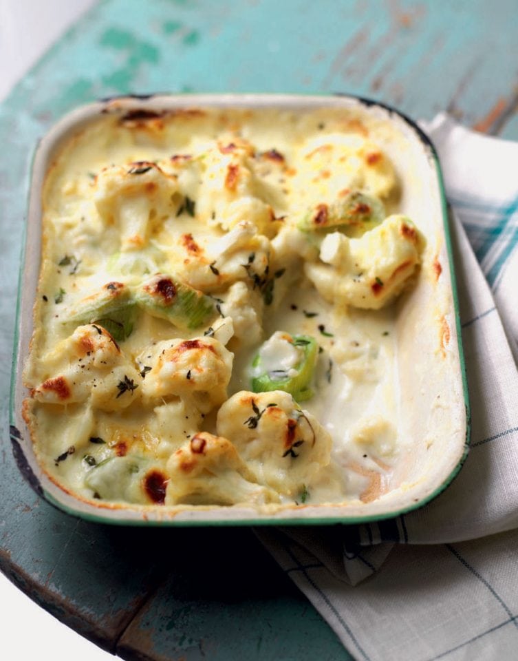 The Low Carb Diabetic Cauliflower, Leek and Cheese Gratin side dish