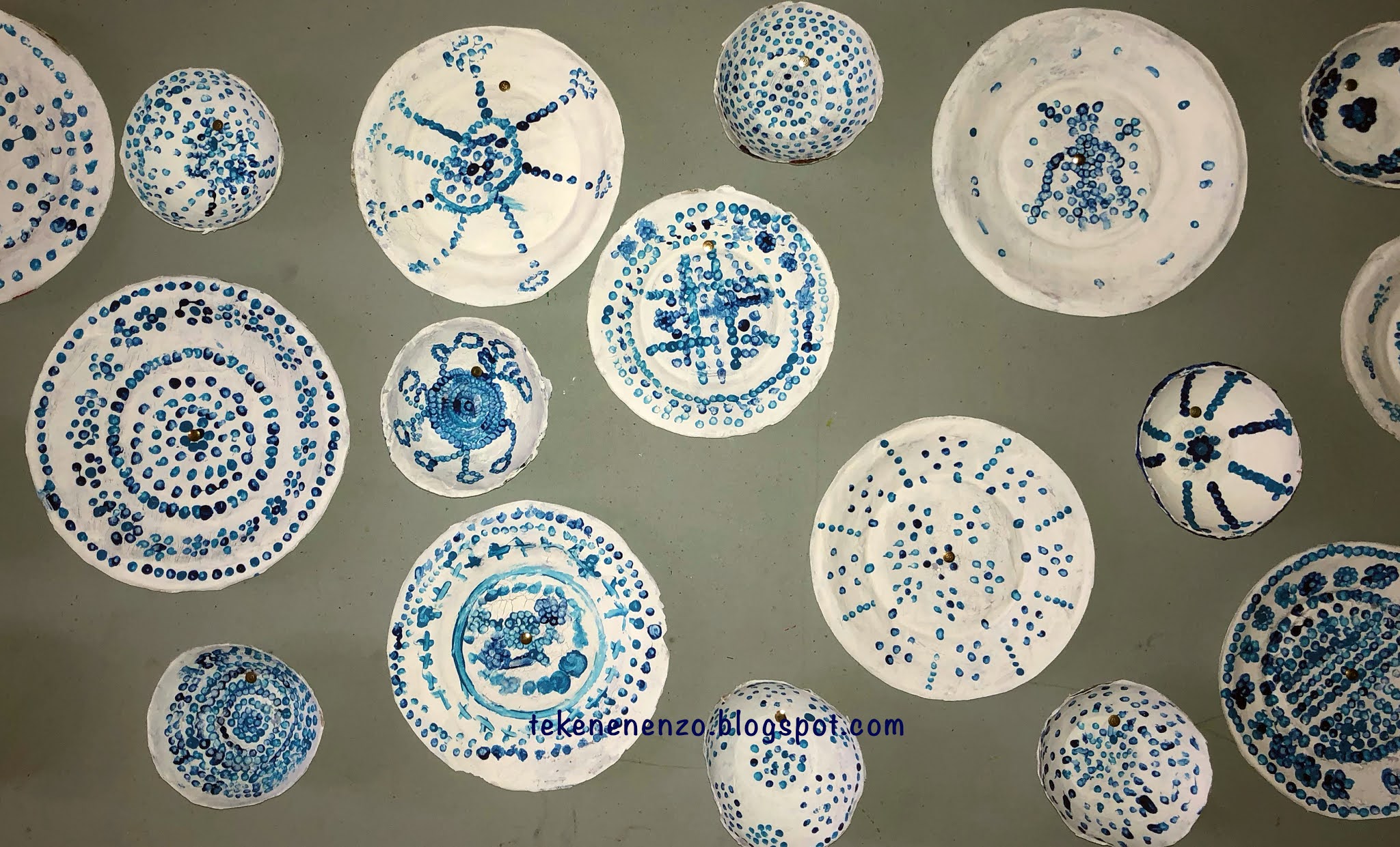 Kids Artists Blue dotted paper mache plates and bowls