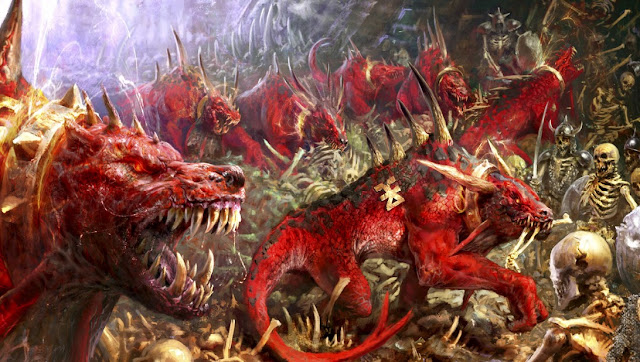 Warhammer age of sigmar khorne flesh hounds artwork battle ilustration fantasy