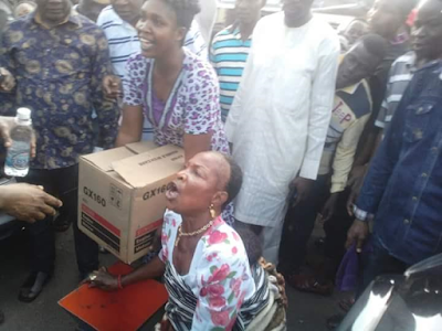 1a2 Fayose gifts an old woman a grinding machine while taking a walk in Ekiti (Photos)