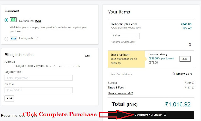 Godaddy Account not Showing Net Banking, Debit Cards, Wallets and UPI Payment options for India