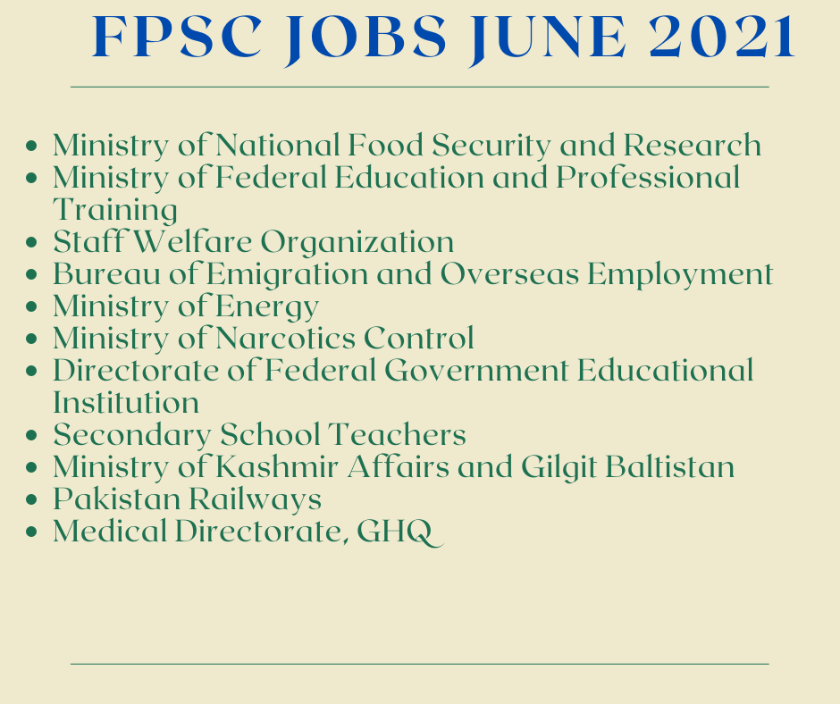 Federal Public Service Commission FPSC Jobs June 2021 Latest Apply Online