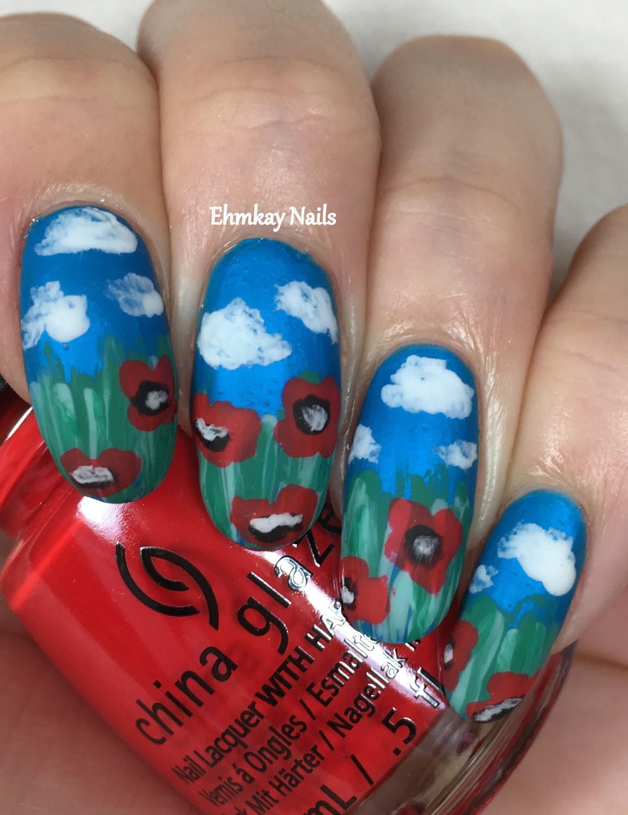 ehmkay nails Memorial Day Veteran Poppies Nail Art