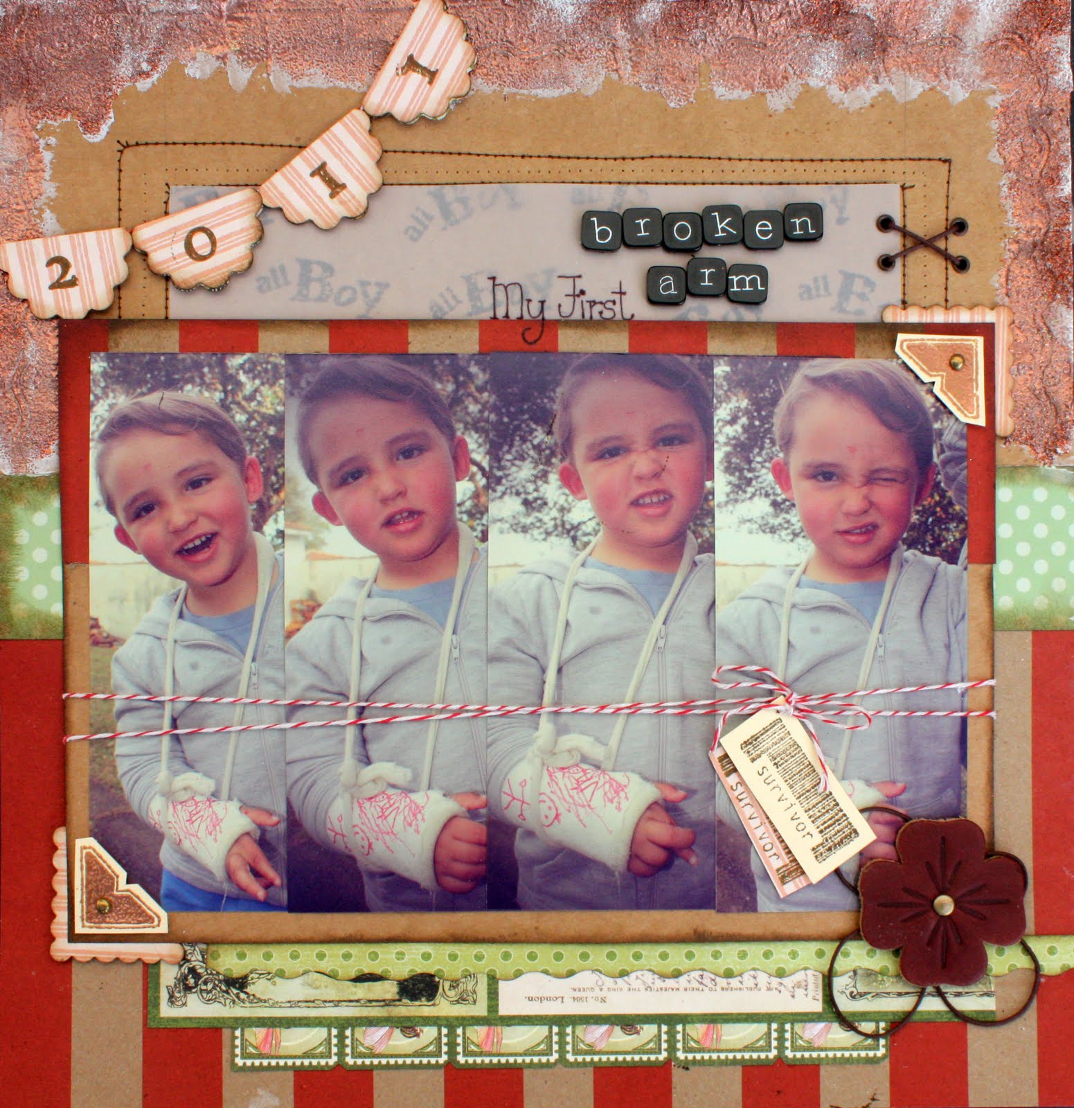 Paloma Scrapbook & Arte Layout 12x12" My First broken Arm
