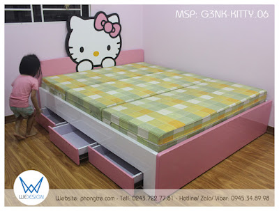 Giường 3 ngăn kéo Hello Kitty G3NK-KITTY.06 kích thước 1m6x2m màu hồng