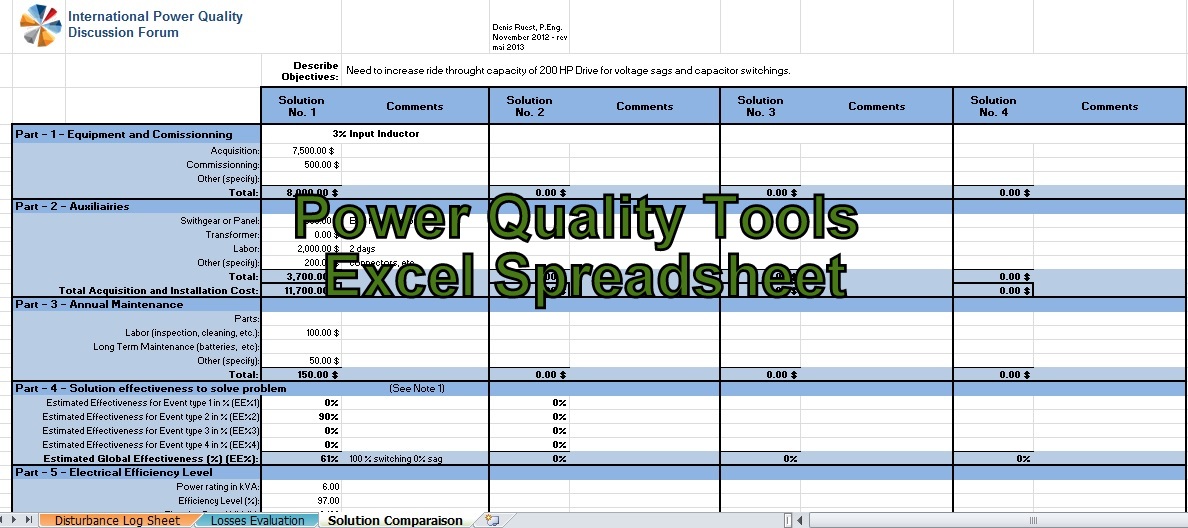 Engineeringxls Power Quality Tools Excel Spreadsheet