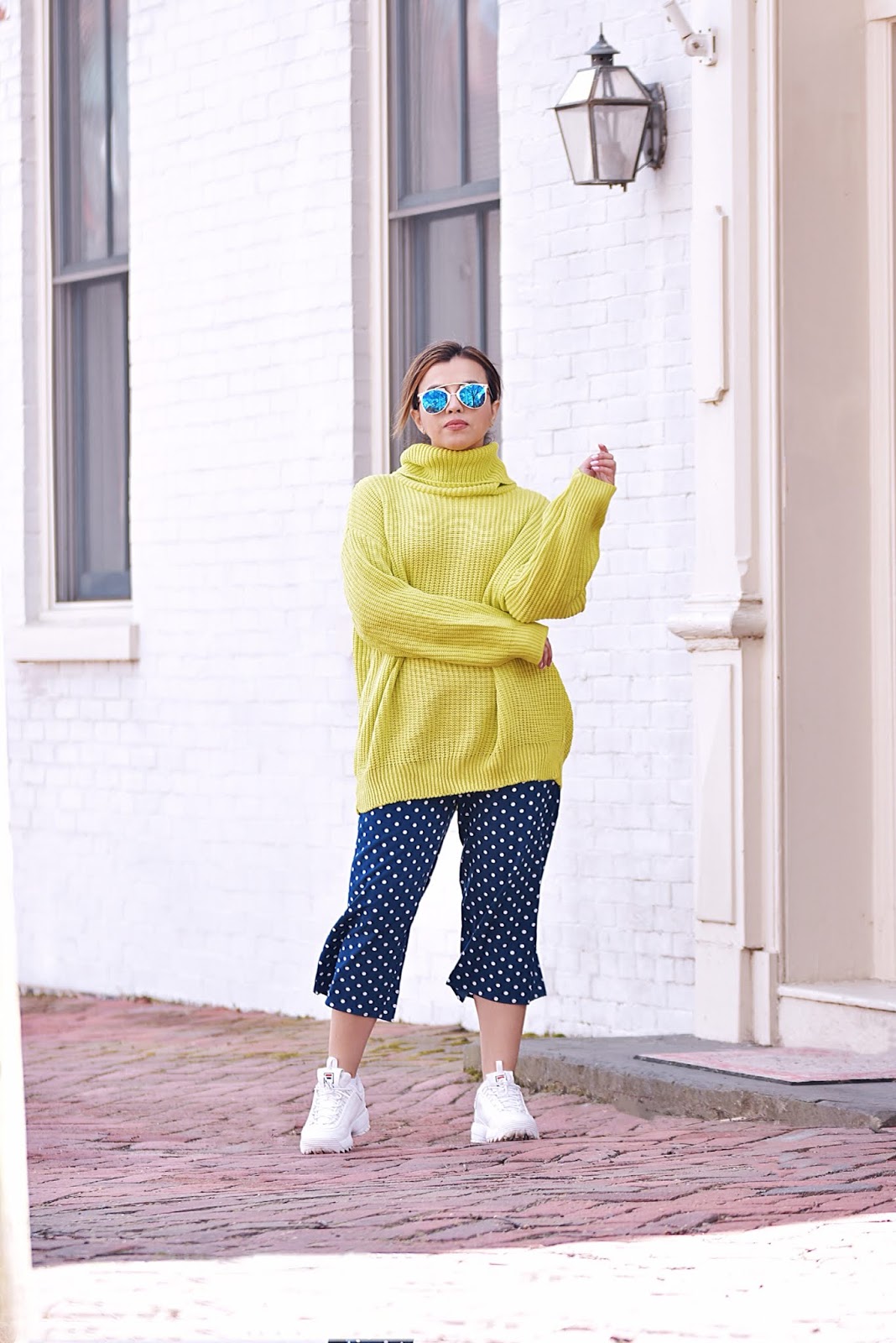 Neon Lime Knitted Oversized Polo Neck Jumper by Mari Estilo-dcblogger-emmeluxefinery-fashionblogger-armandhugon-streetstyle-fashionista-it girl-youtuber-modaelsalvador-fila shoes-polka dots pants-polka dots-tendencia neon- 