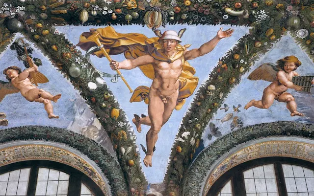 Mercúrio, afresco do Renascentista Rafael Sanzio na Villa Farnesina, Roma.