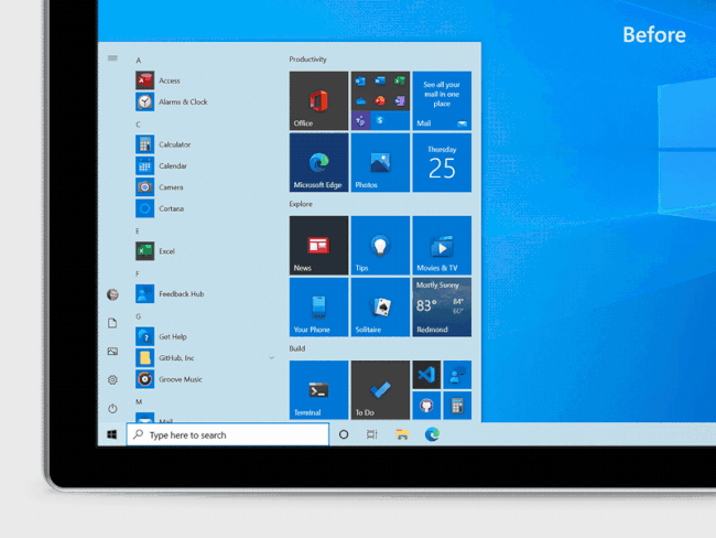 مقارنة الخلفيات الجديدة للبلاط الفاتح لنظام التشغيل Windows 10 بالخلفيات الزرقاء القديمة.