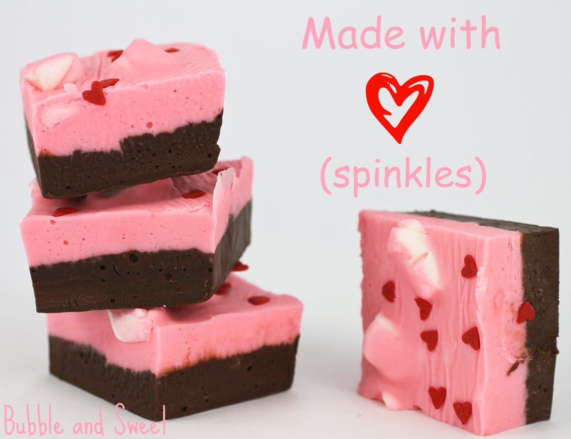 Bubble and Sweet Raspberry Marshmallow Fudge with sprinkles AKA I