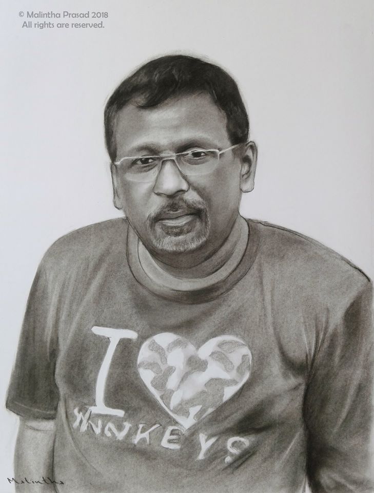 Commissioned Charcoal and oil paint Portraits by Malintha Prasad Srilanka