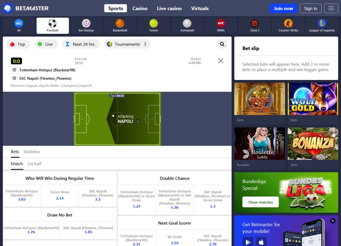 Betmaster Live Betting Screen