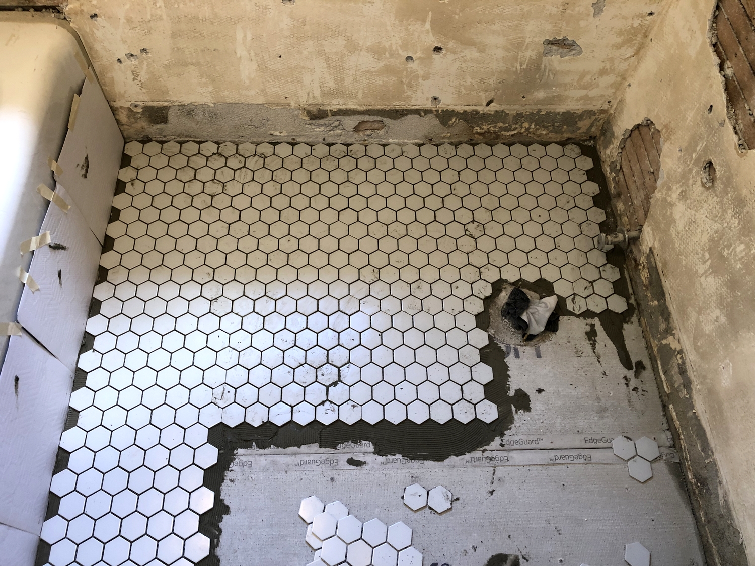 How to lay mosaic tile flooring! Week 2, One Room Challenge bathroom