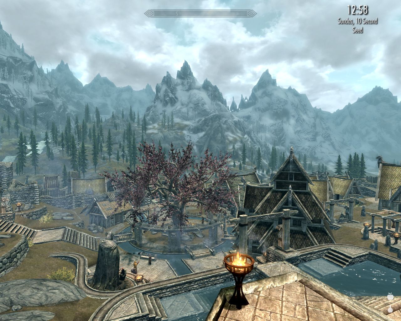 overview of Hviterun from the palace stairs, Gildergreen and the temple in the middle, houses everywhere