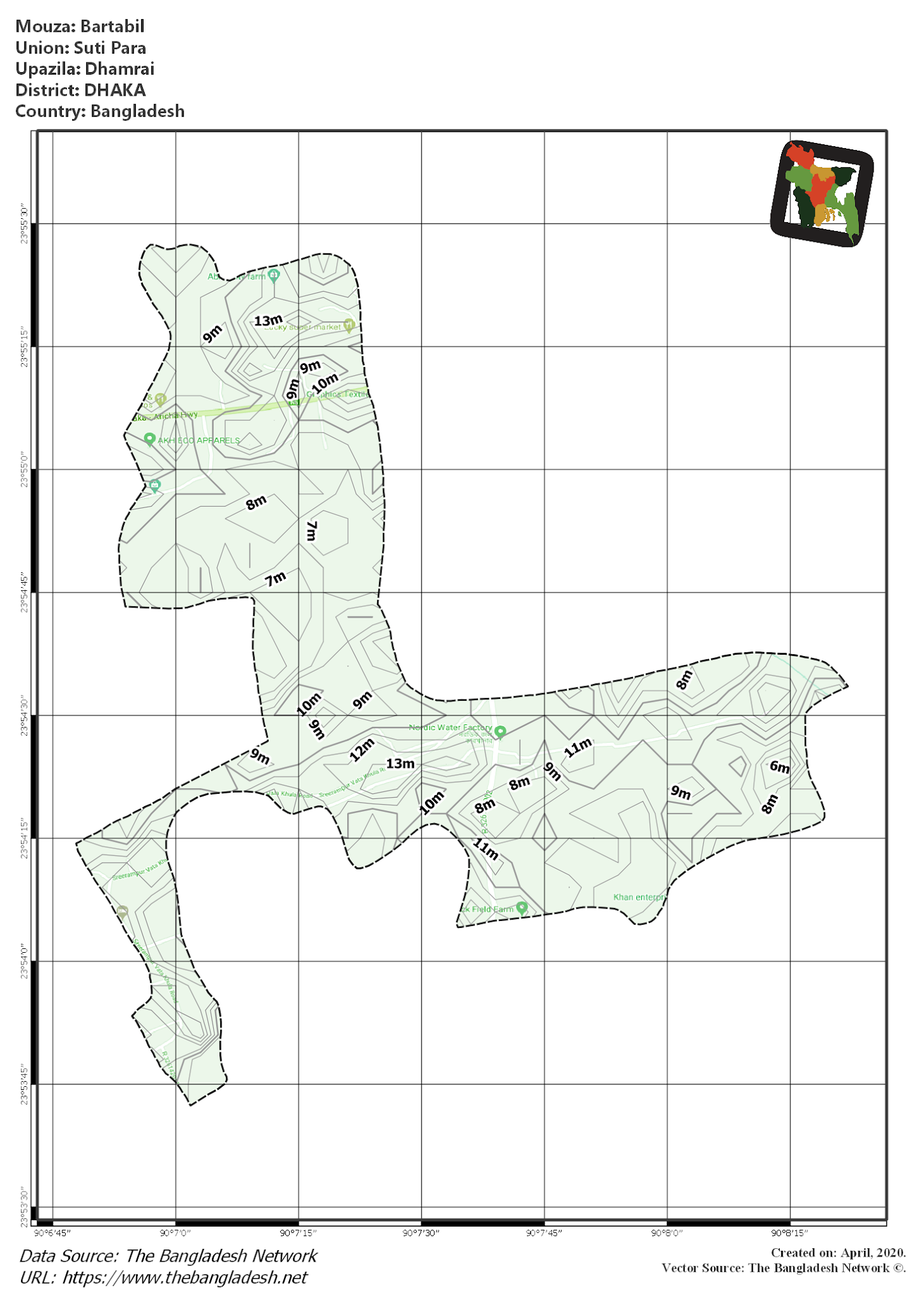 Map of Bartabil Mouza of Dhamrai Upazila, DHAKA, Bangladesh.
