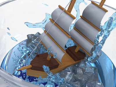 3D Sailboat in a glass of water background