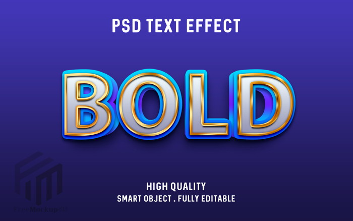 3D Bold Blue With Gold Outline Text Effect