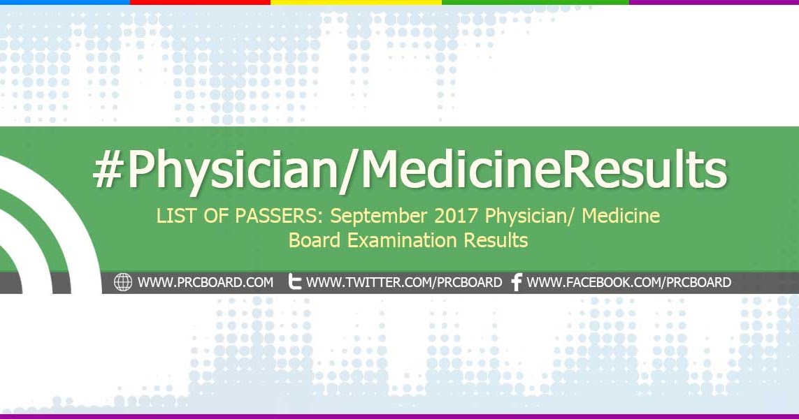 RESULTS September 2017 Physician, Medicine Board Exam List of Passers