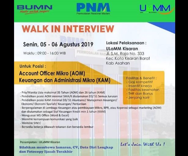 Lowongan Kerja Bumn Di Pnm Permodalan Nasional Madani Di Kisaran Loker Medan Desember 2019