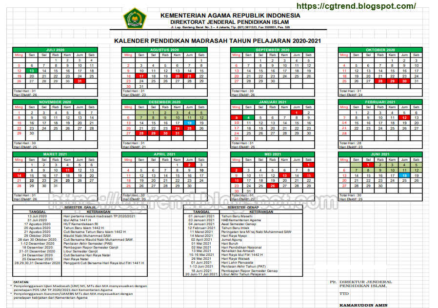 Kalender Pendidikan Madrasah Tahun Pelajaran 2020 Dan 2021 Kemenag Kaldik Trending Topic