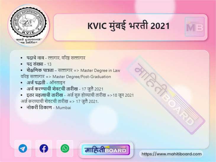 KVIC Mumbai Recruitment 2021