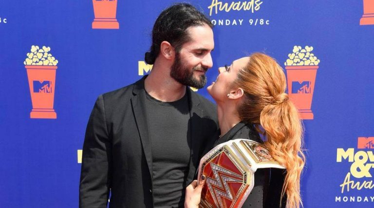 WWE) Superstars, Seth Rollins and Becky Lynch are engaged.