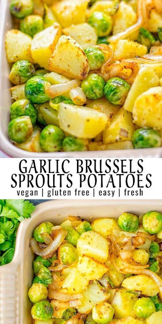 GARLIC BRUSSELS SPROUTS POTATOES