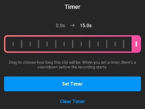 Temporizador de carretes de Instagram