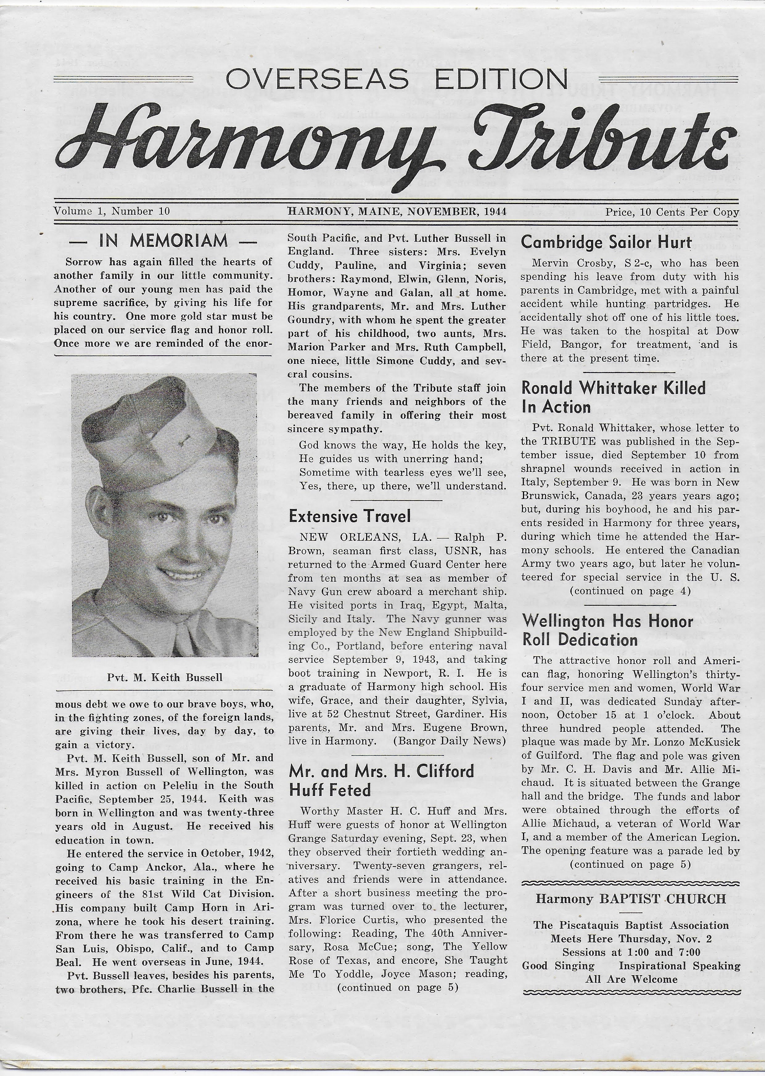 Heirlooms Reunited November 1944 Issue of the Harmony Tribute of