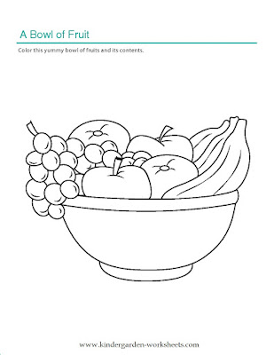 Kindergarten Worksheets: Printable Coloring Worksheets - Bowl of Fruits