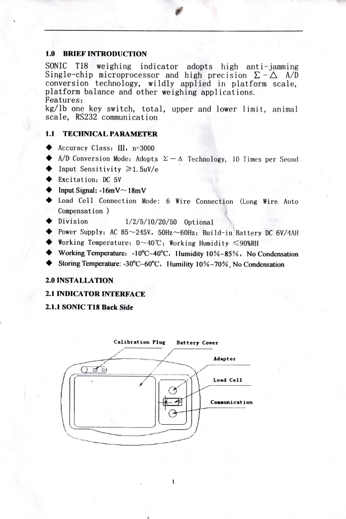 TIMBANGAN ELEKTRONIK / ELECTRONIC SCALE: MANUAL BOOK SONIC T18