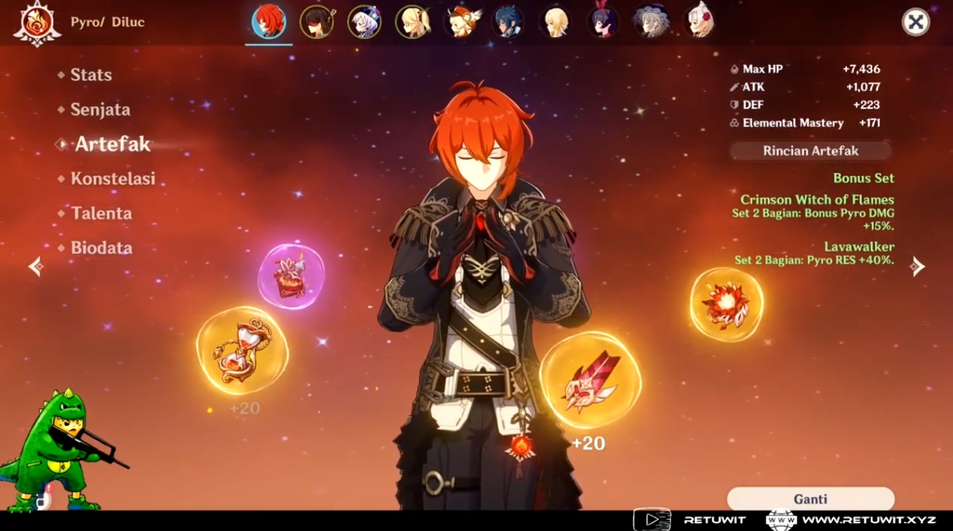 Build Artefak Diluc Prototype Aminus Beidou Wolf Gravestone Genshin