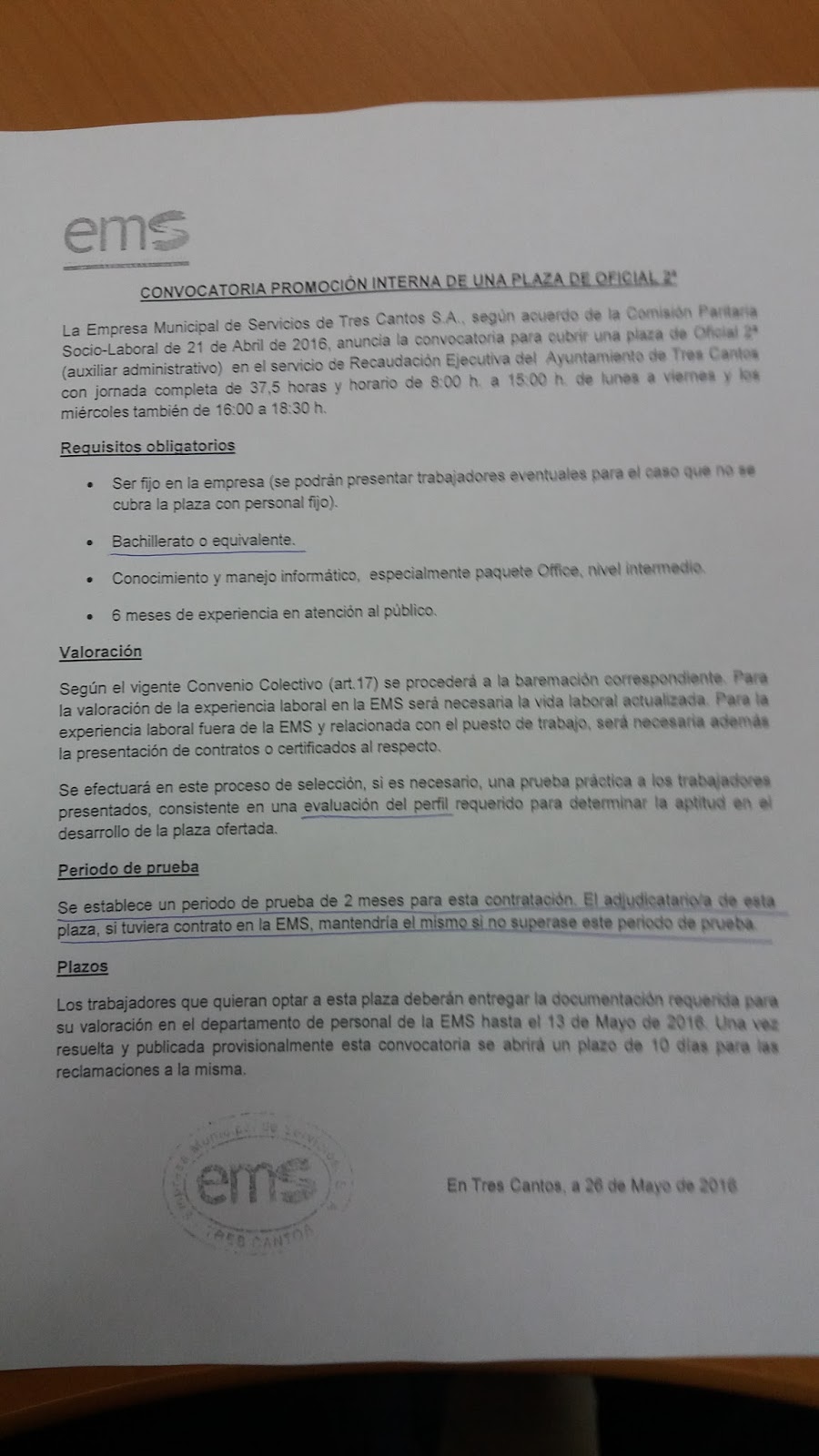 EMPRESAS MUNICIPALES DE LA COMUNIDAD DE MADRID CONVOCATORIA PROMOCIÓN INTERNA DE UNA PLAZA DE EMPRESAS MUNICIPALES DE LA COMUNIDAD DE MADRID CONVOCATORIA PROMOCIÓN INTERNA DE UNA PLAZA DE