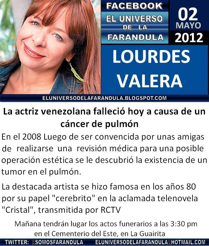 La actriz Venezolana Lourdes Valera falleció hoy a causa de un cáncer