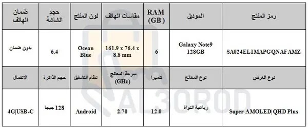 أحدث هاتف سامسونج Samsung Galaxy Note9  سعره ومواصفاتة 