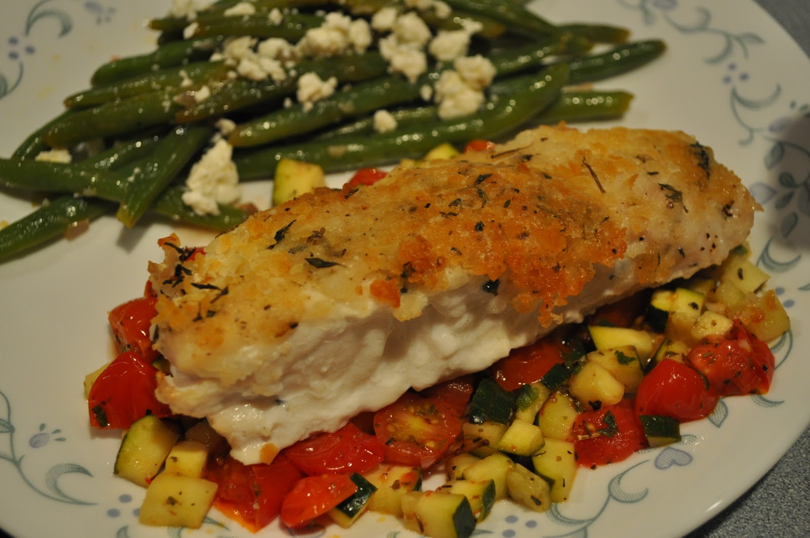 My Year of 25 Recipe 27 ParmesanPotatoCrusted Halibut with Roasted TomatoZucchini "Salsa"