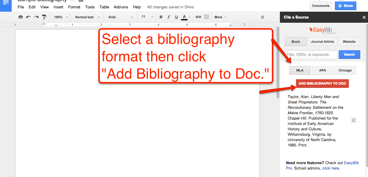 how to bibliography google docs