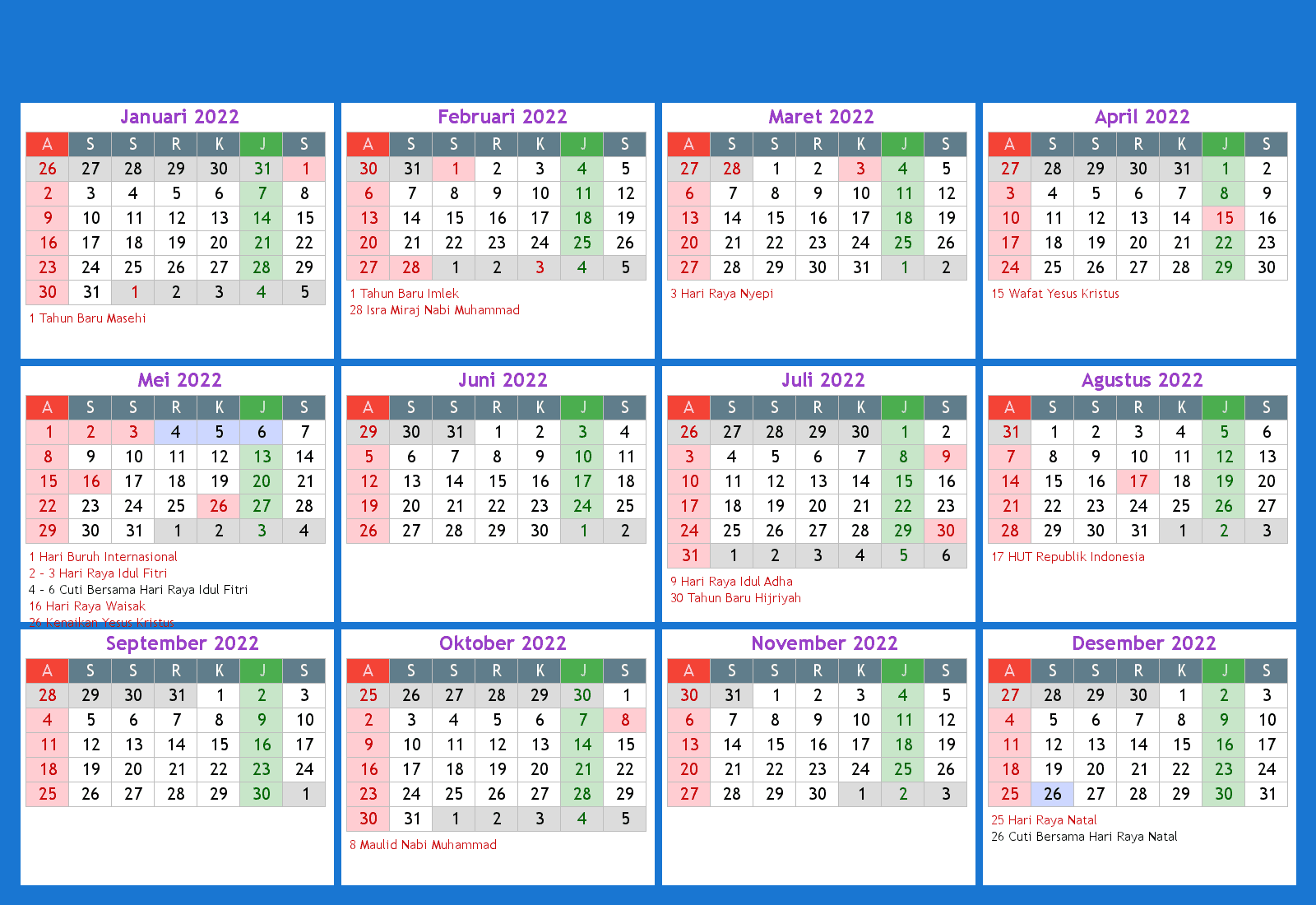 Download Template Kalender Tahun 2022 Masehi Hijriyah Jawa Cdr Pdf