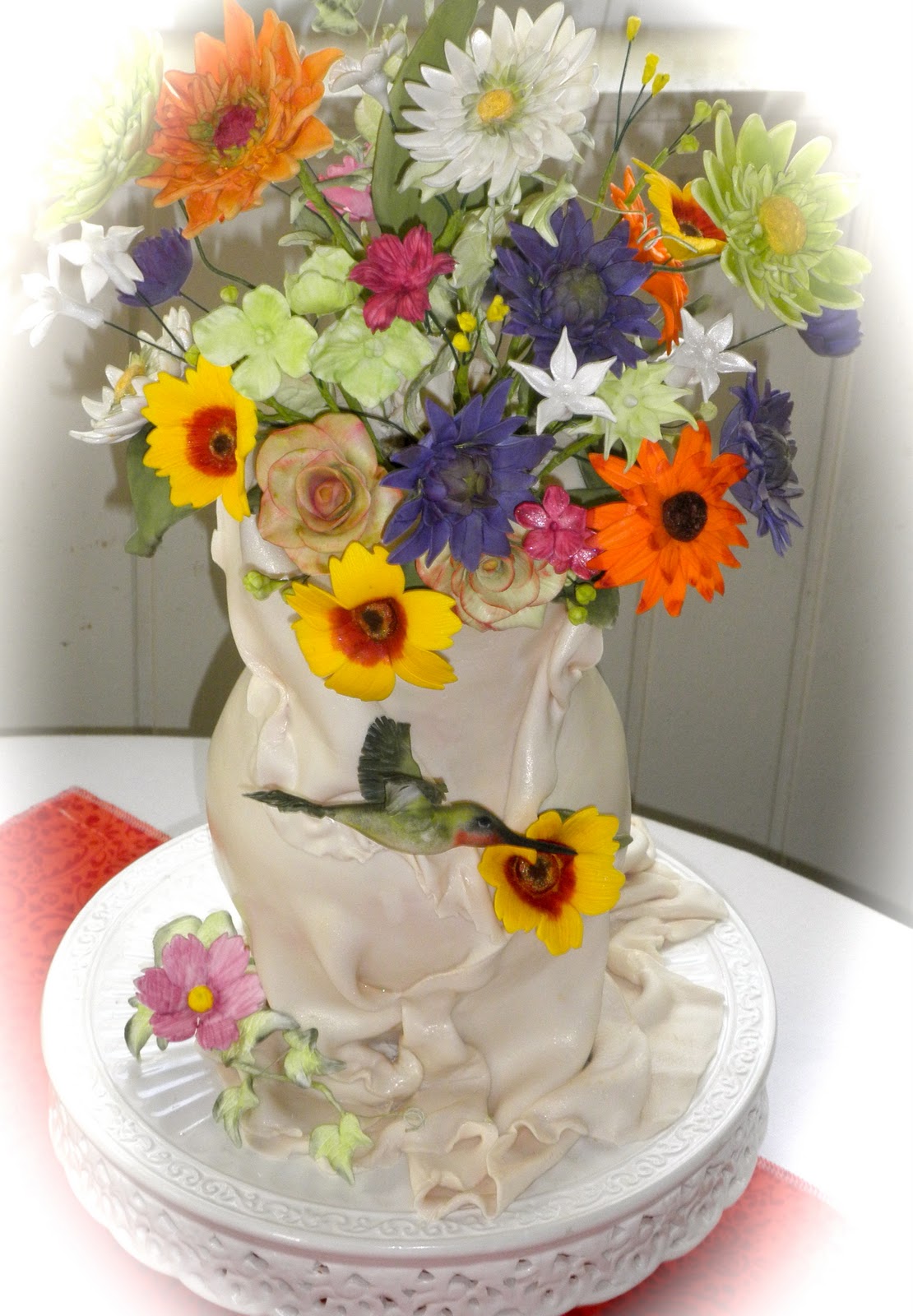 Sweet T's Cake Design Sculpted Flower Vase Cake w/ sculpted gumpaste