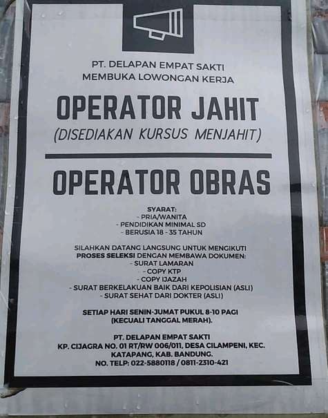 Lowongan Kerja Pt Delapan Empat Sakti Jl Cijagra Katapang 2021