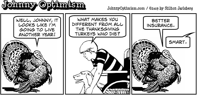 johnny optimism, medical, humor, sick, jokes, boy, wheelchair, doctors, hospital, stilton jarlsberg, thanksgiving, turkey, insurance, 2019